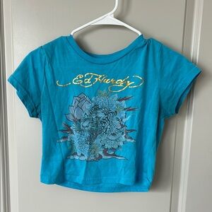Ed Hardy Blue Short Sleeve Tee with Graphic Design